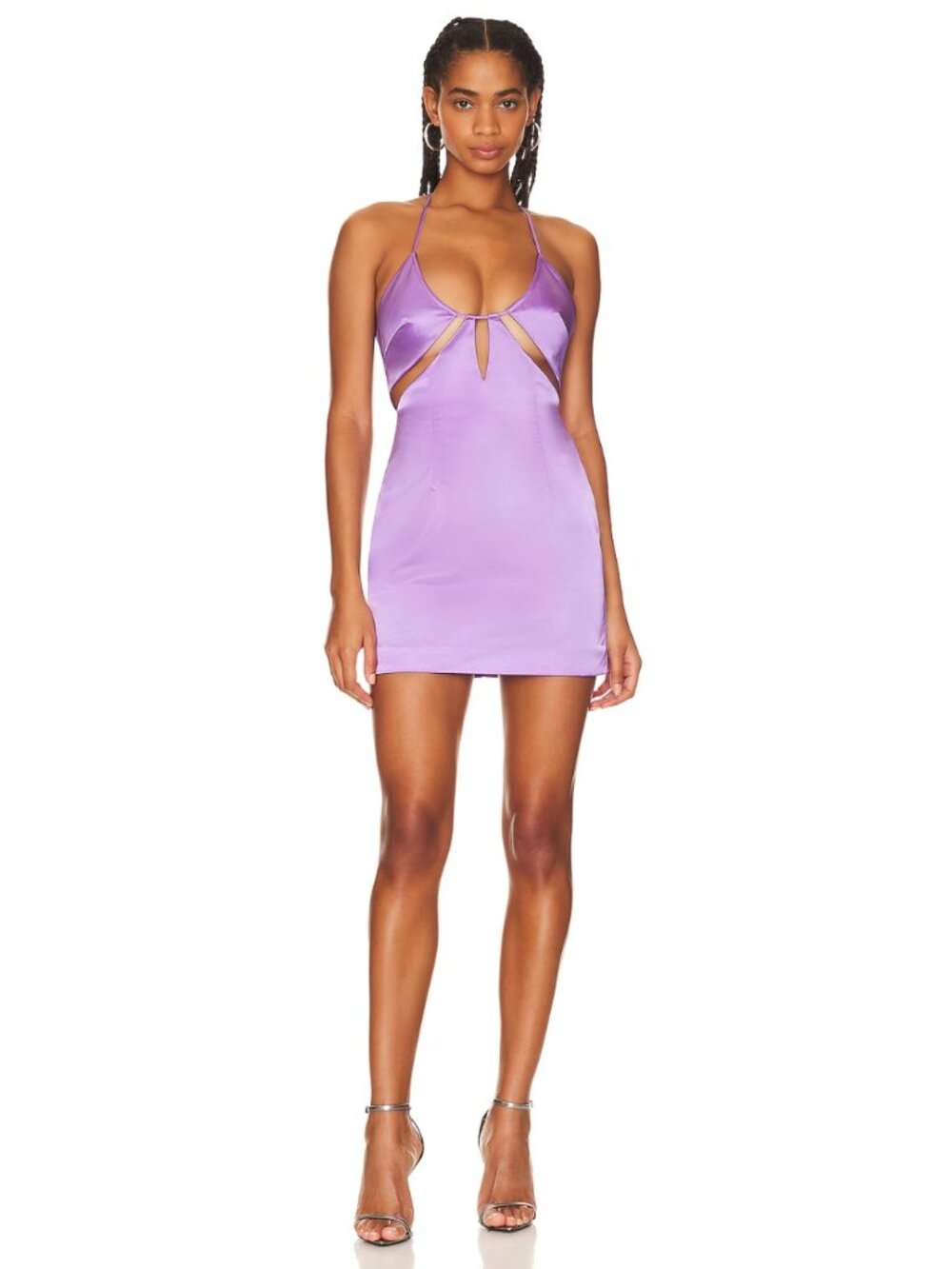 SAU LEE Cheryl Halter Satin Cutout Mini Dress Purple Size 6